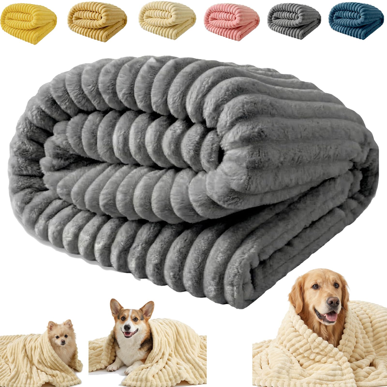 Emotional Support Blanket,Dog Mood Calming Blanket,Soft Ribbed Plush Throw,for Pets Soft,for Small Medium Large Breeds,for Sofa Kennel Couch Bed Crate Washable (Gray, 100 * 150cm/39 * 59in)