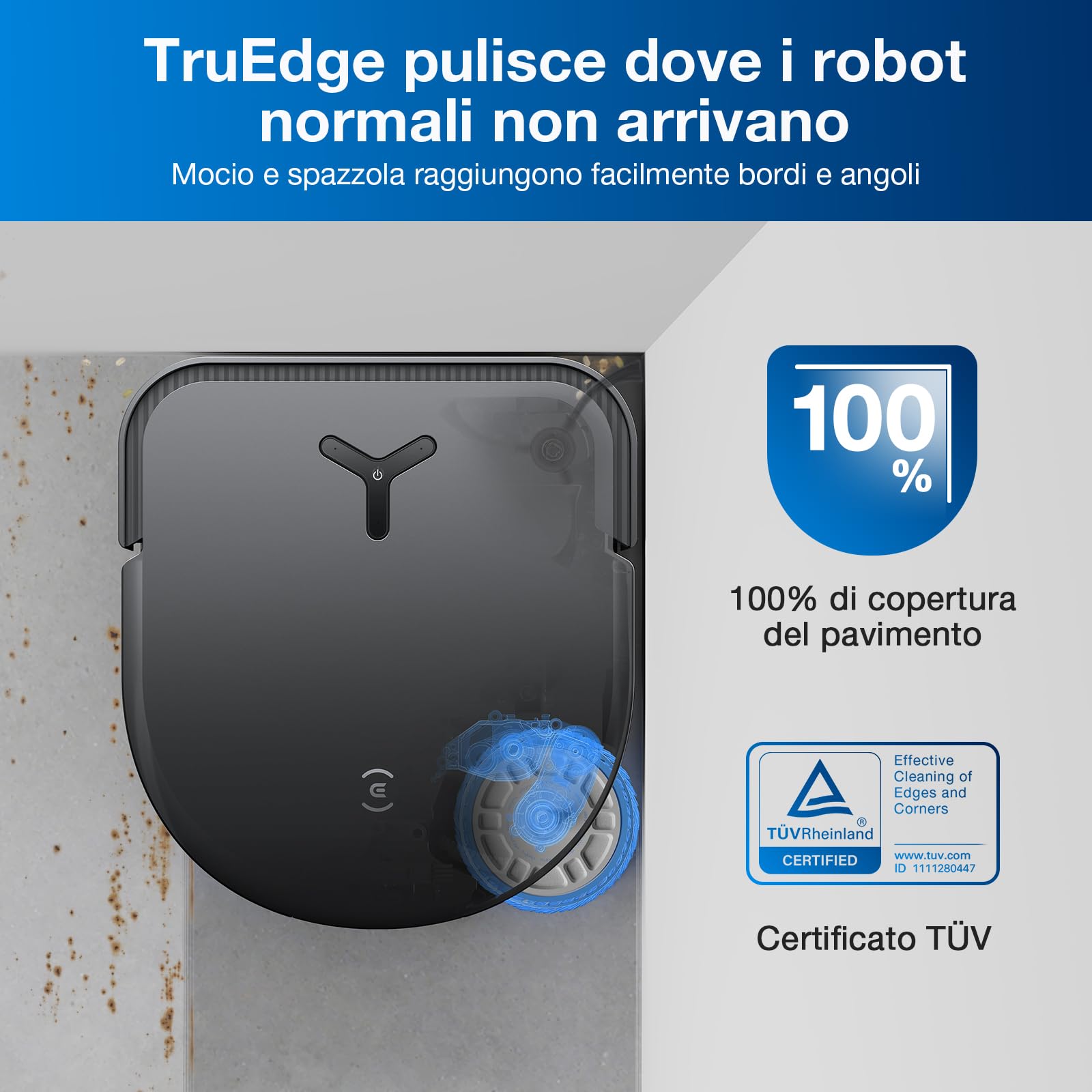 ECOVACS DEEBOT X5 PRO OMNI Robot Aspirapolvere Lavapavimenti, 12800Pa, Progettazione Antigroviglio, TruEdge™ Adaptive Edge Mopping, Lavaggio con Acqua Calda a 70°C, AINA 2.0 Navigazione Intelligente