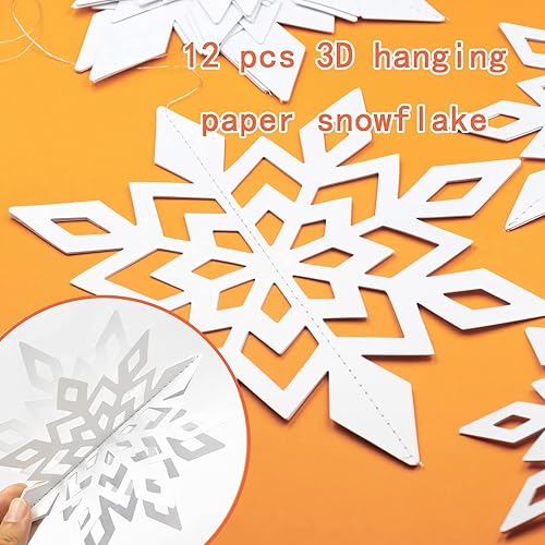 Miniatura 6 de GuassLee Winter Wonderland Frozen - Decoraciones de fiesta de congelado, 12 piezas de papel 3D para colgar copos de nieve y guirnalda de copos de