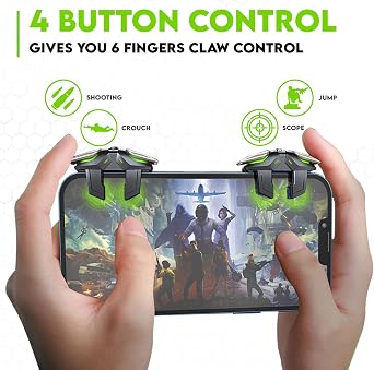 SpinBot BattleMods Argo 4 buttons Capacitive Gaming Trigger | 6 Finger claw control | for BGMI/Free Fire Max/COD Mobile - (Black)