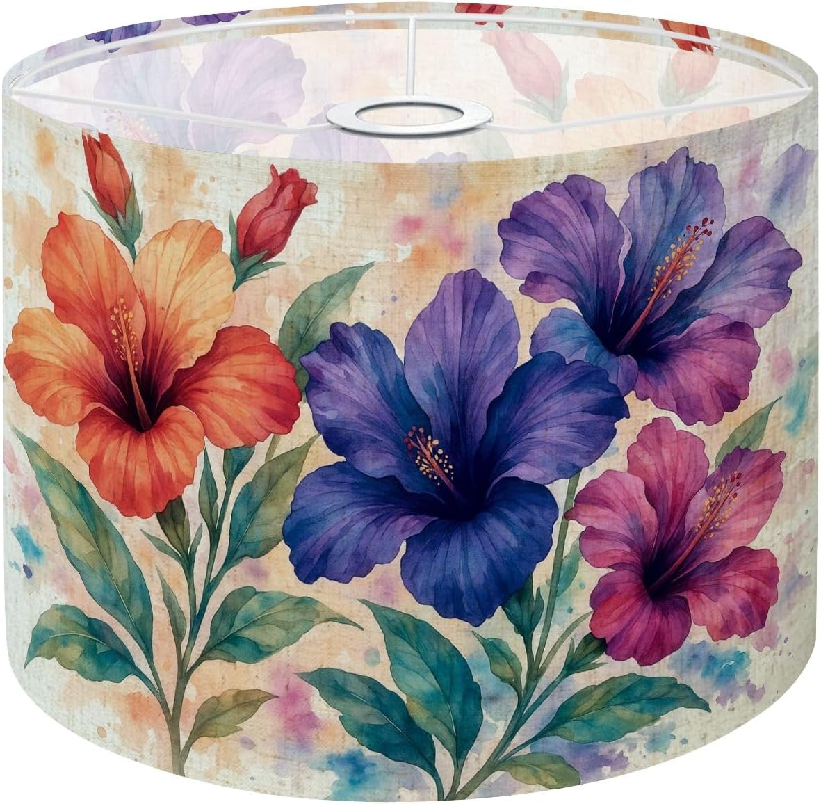Lampshades Lamp Shades Boho 1 Pack Watercolor beautiful hibiscus flowers vintage Dirty Light Shade for Table Lamps Floor Lamps Drum Lamp Shades Lampshade Replacement