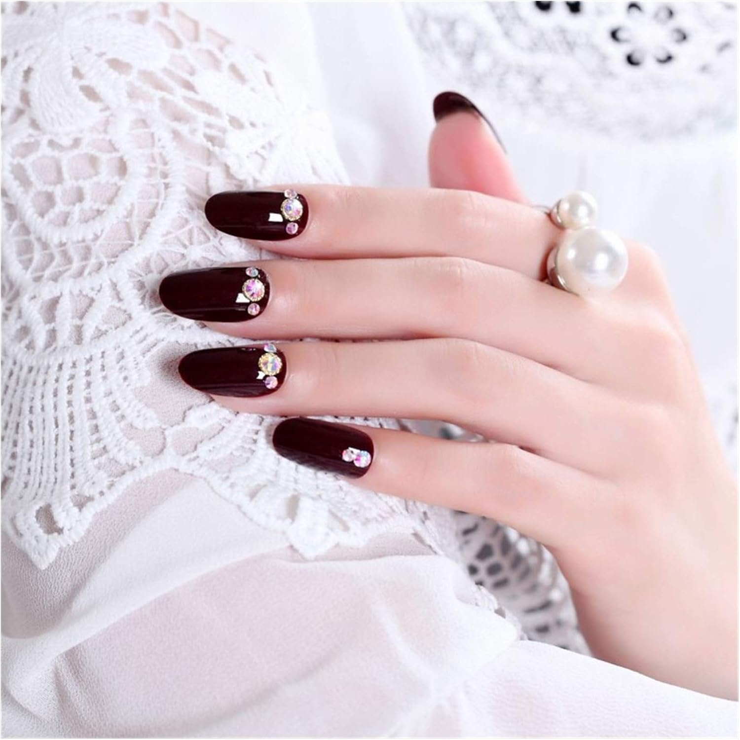 DANSHILONG Nail-Design 24pcs/Box Nails Coffee Bright Bride Shiny Medium Round Head Fake Nails Finished Product Beauty Nail Tips : Beauty & Personal Care