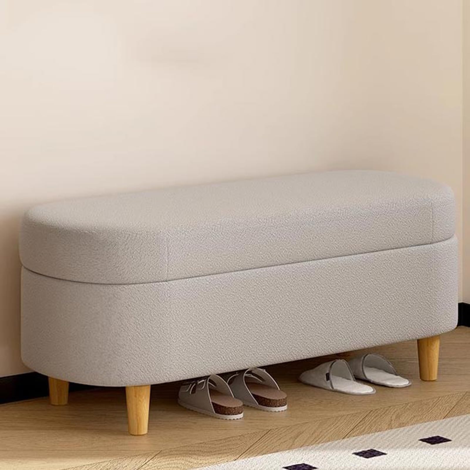 OIFAODAO Velvet Storage Ottoman Bench with Padded Seat 80cm Box(Light Gray)