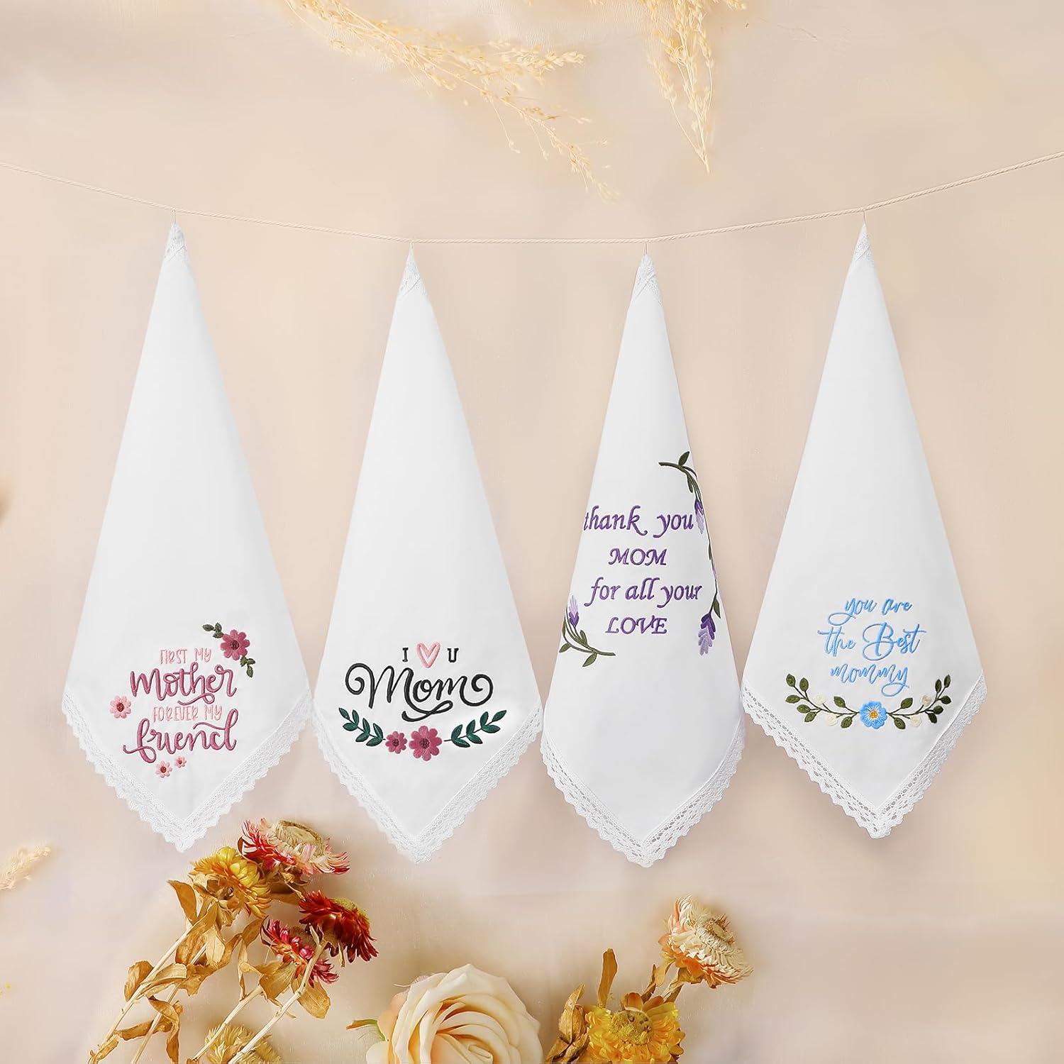 HOULIFE Lace Handkerchiefs for Women, Embroidered White Cotton Hankies for Ladies Women, Mom Gift from Daughter Son - Image 5