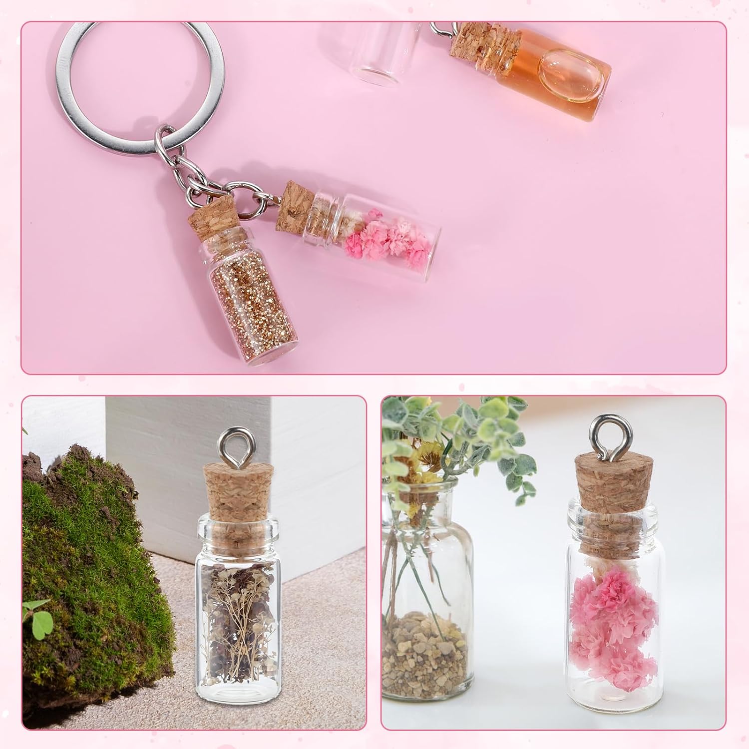 Telooco 20Pcs Small Glass Bottles with Cork 1ml Empty Spell Jars Mini Potion Bottles