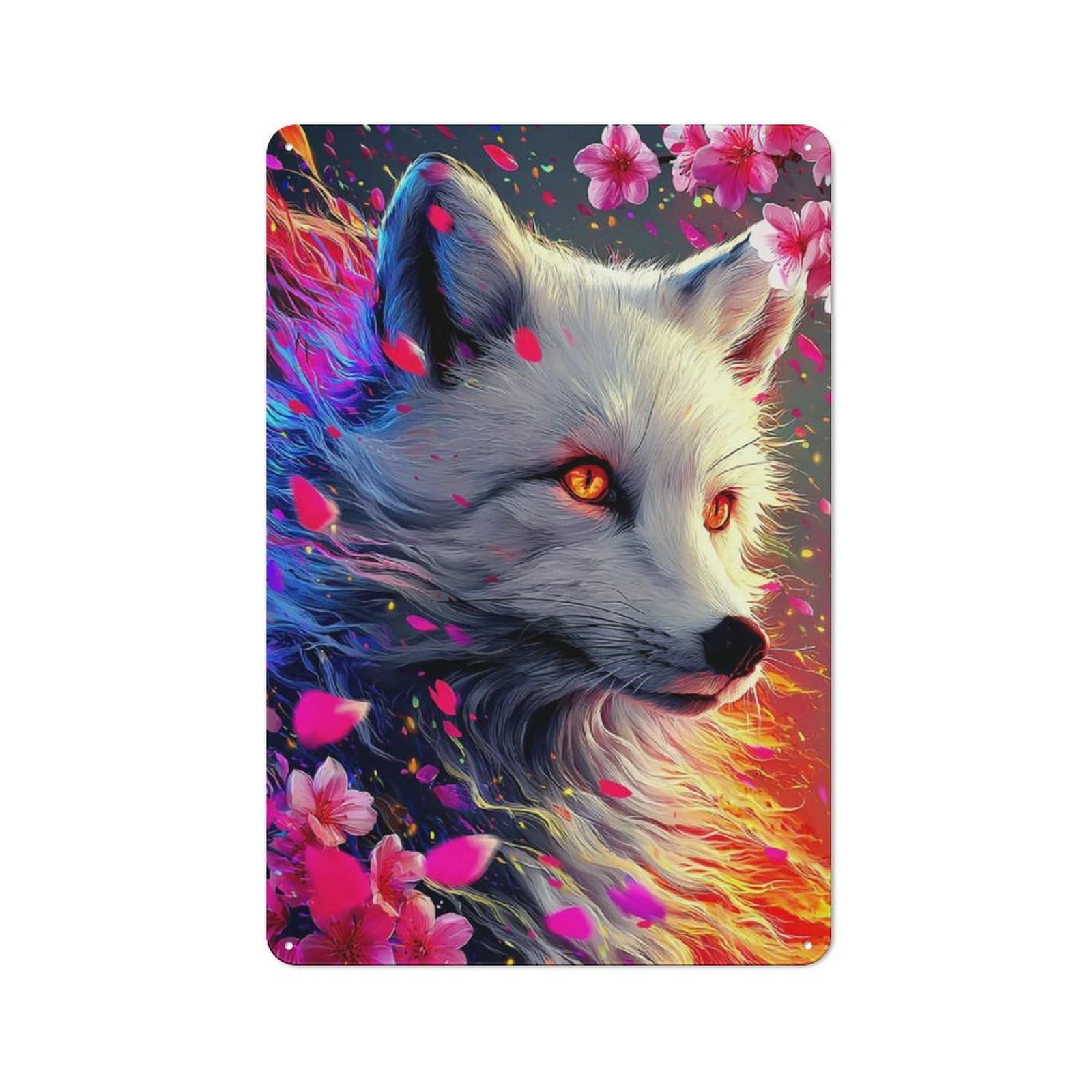 Junmoney Flame And Blossom Fox For Bar Or Restaurant, Retro Metal Plaque 30X20cm, A Decorative Christmas Gift For Hospitality Decor Collectors