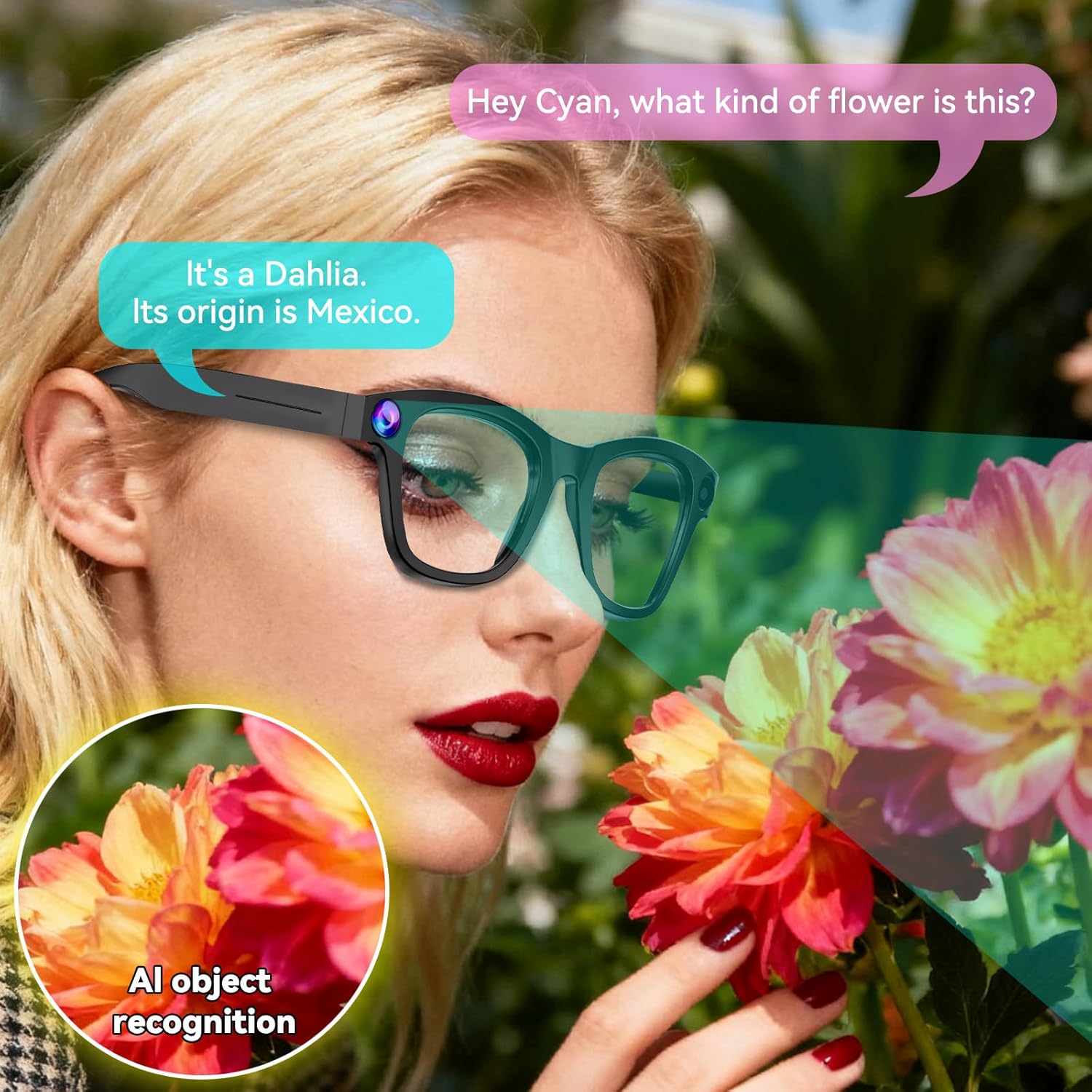 AI Smart Glasses with Camera - 1080P Video & 8MP Camera, Voice Control, Recording Glasses with AI Assistant, Object Recognition, for Travel, Conferences & Vlogging