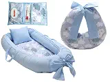 Kit Almofada de Amamentação + Ninho Redutor de Berço + Porta Fralda e Lenço Menino (Nuvem azul)