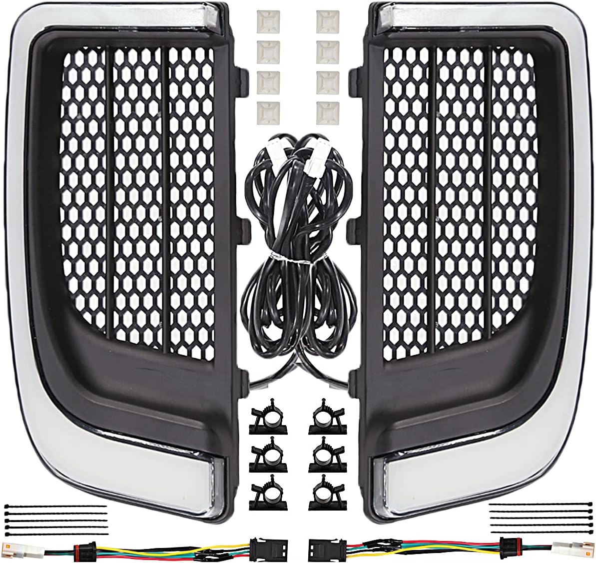 Rudyness LED Light Running Turn Signal Lower Fairing Grills Switchback Flare Fit for Harley Touring Road Glide Street Glide Electra Glide 2014-2022 (Matte Black)