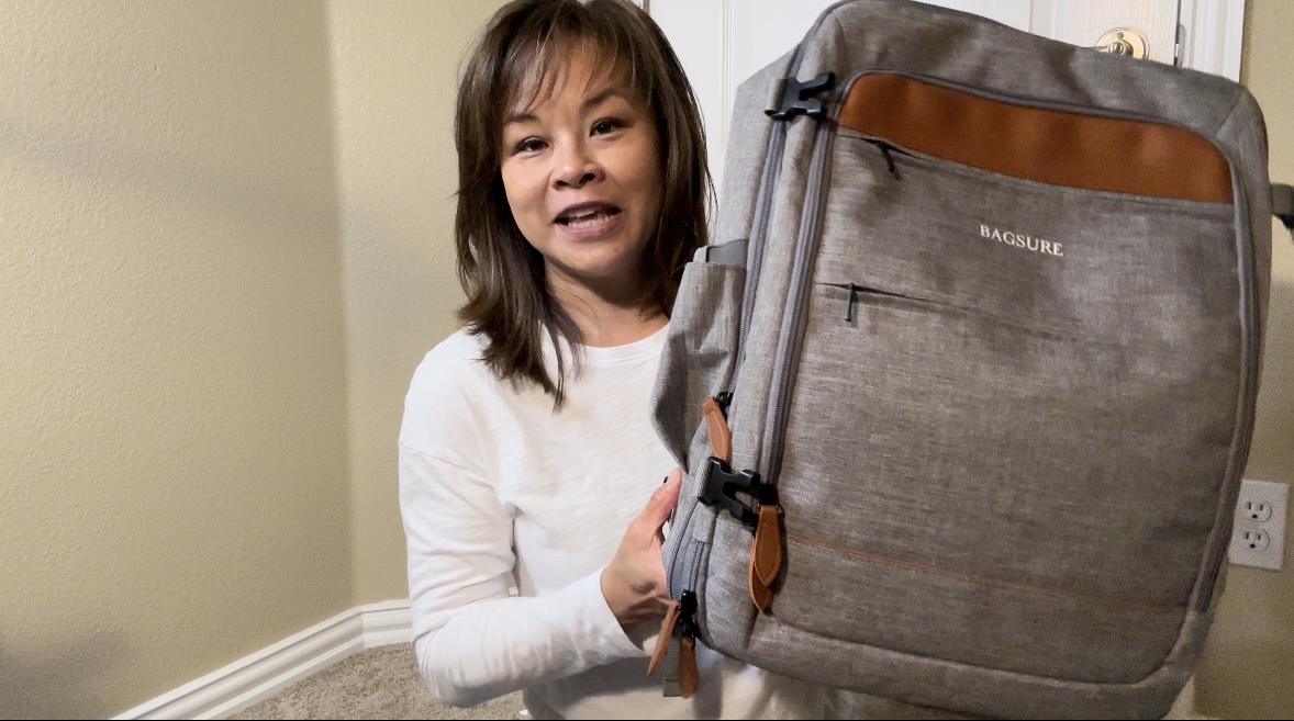Watch Up-close features of the Bagsure 42l luggage backpack video! on Amazon Live
