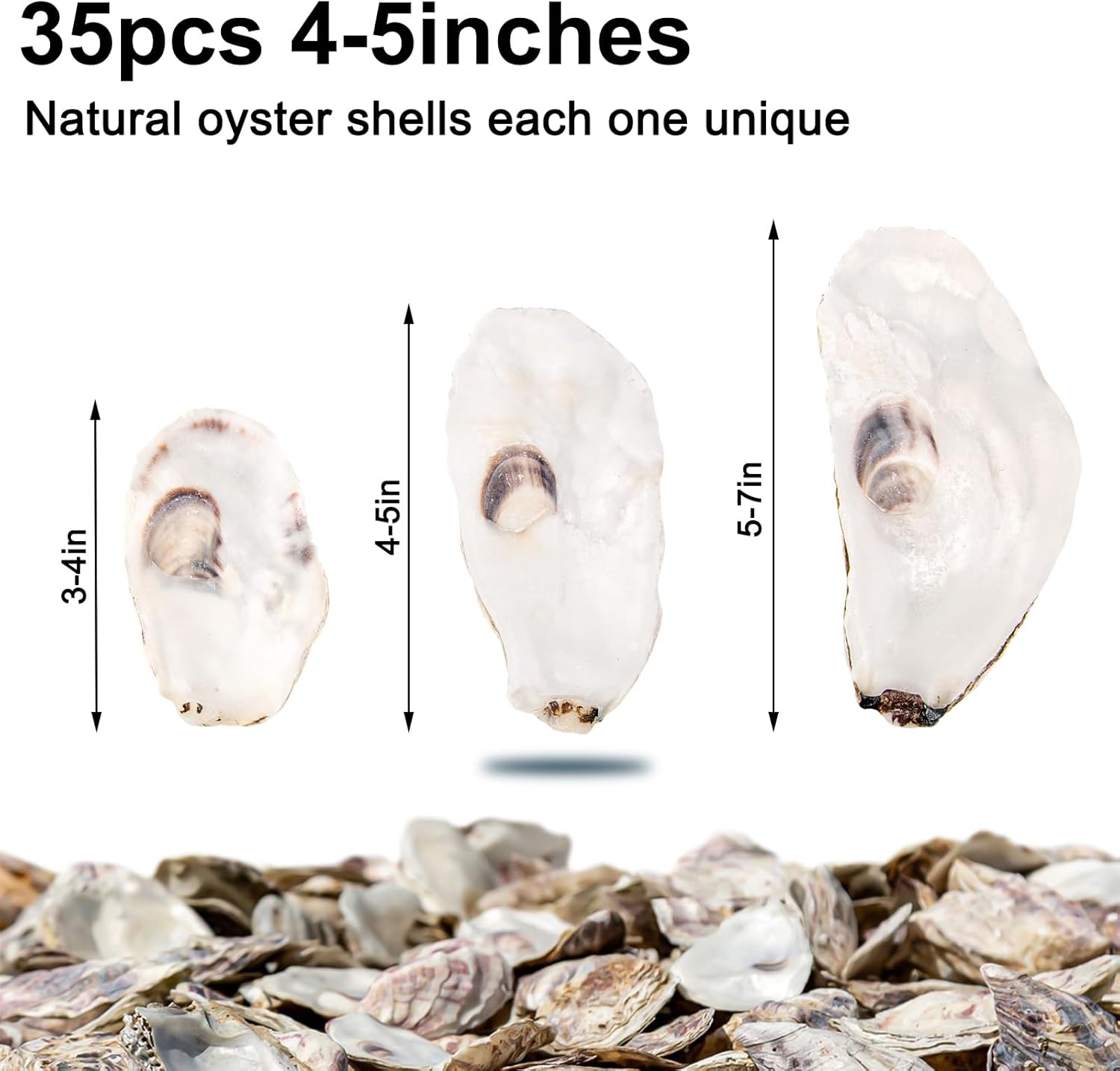35pcs 4-5in Long Flat Oyster Shells, Oyster Shells for Crafts,Nautical Decor Vase Filler, Shells Bulk for Home Decor, DIY Crafts Sea Shells, Candle Making