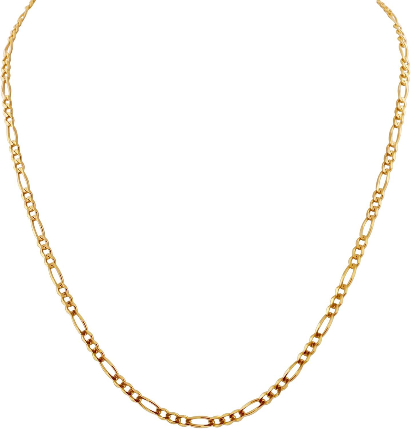 Q&S Jewels Men Women Gold Figaro Link Chain 4MM Fashion Jewelry Necklaces Stainless Steel 18K Plated,18~26 Inches
