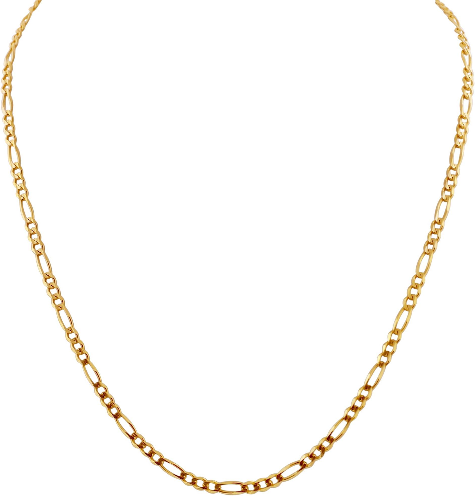 Men Women Gold Figaro Link Chain 4MM Fashion Jewelry Necklaces Stainless Steel 18K Plated,18~26 Inches