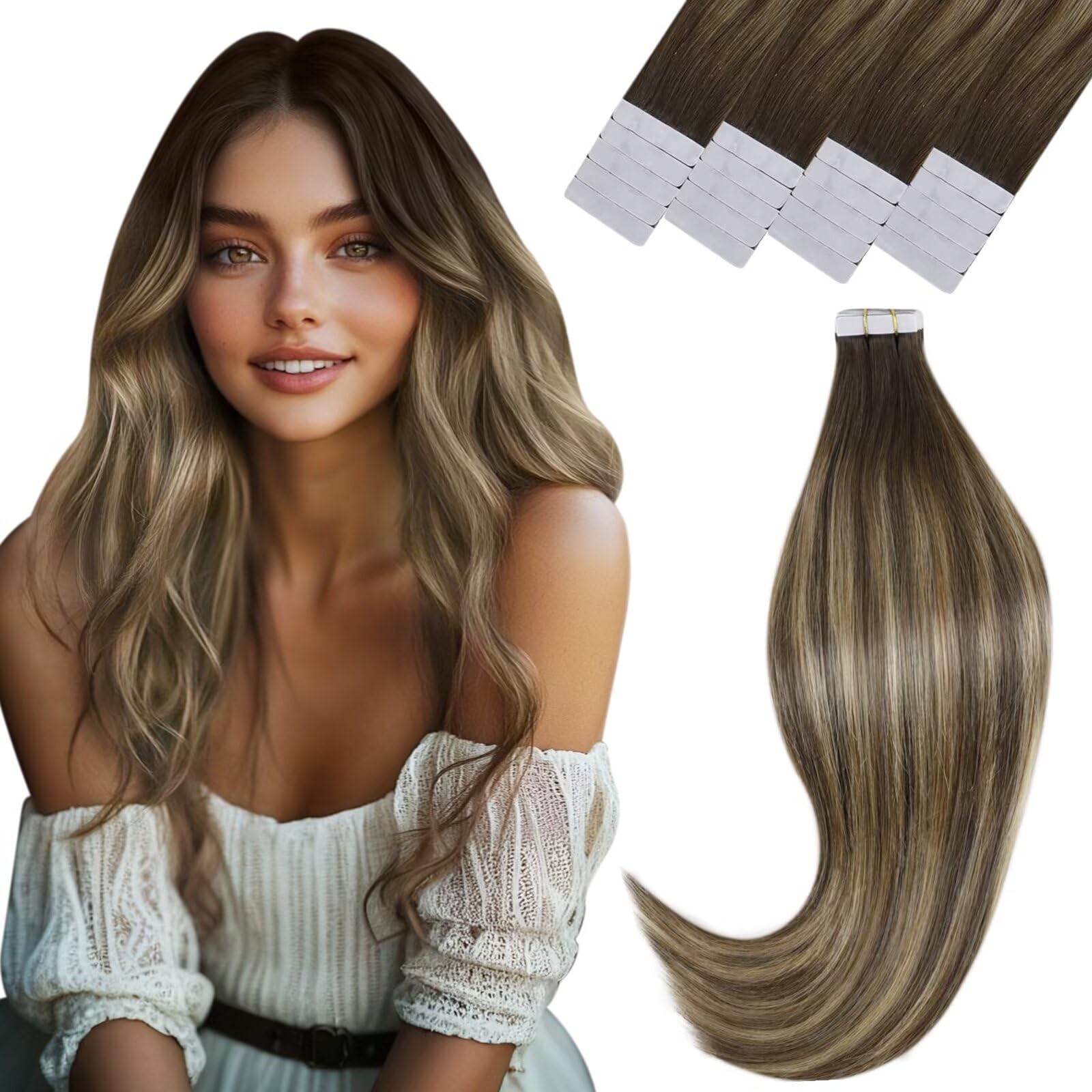 Vivien Brown Clip in Hair Extensions Darkest Brown to Light Brown Balayage Hair Extensions for Women Clip in Hair Extensions Human Hair 22 Inch 120g 7pcs #2/8/2 — view 15