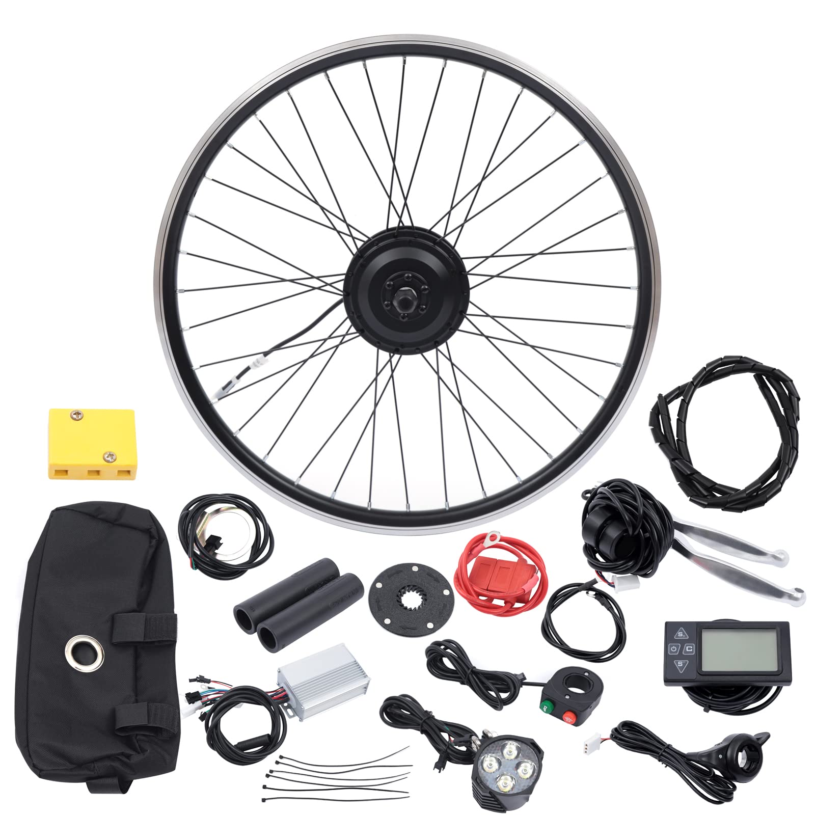 Electric Bicycle Conversion Kit, E-Bike Front/Rear Wheel Motor Brushless and Gearless Hub Motor Set E-Bicycle Conversion Kit for 26"/20" Bike(US Stock)