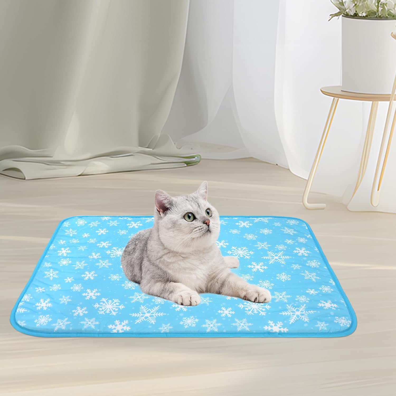 NACOCO Summer Pet Cooling Mat - Cat Dog Cushion Pad Sleeping Cool Snowflake Comfortable Soft for Pets Kids and Adults (Blue Snowflake, M)