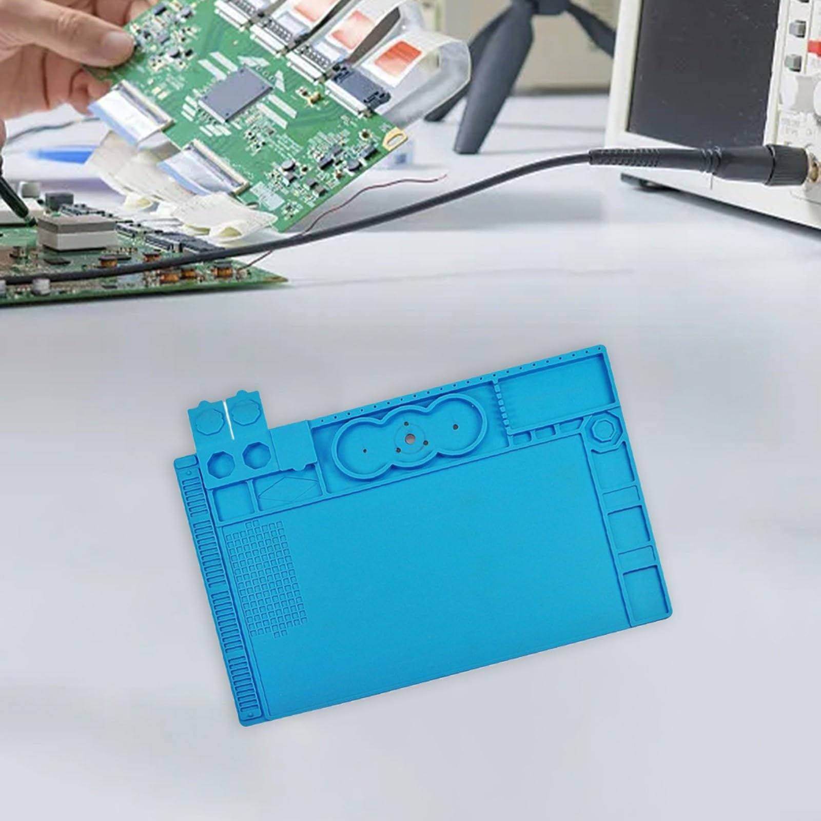 Lötmatte Silikon Hitzebeständig 48x32cm Rutschfest Reparaturunterlage für Elektronik Löten Schweißen DIY Werkstatt Blau TE-506