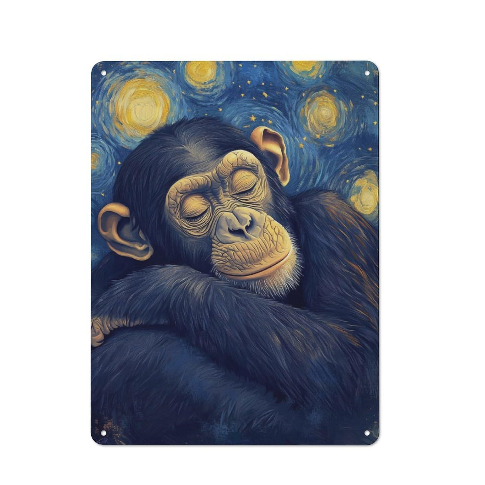 Junmoney Style Chimpanzee Starry Night Printed Metal Sign 40X30cm For Studio Or Craft Room, A Decorative Gift For A Newly Furnished Studio And Craft Room