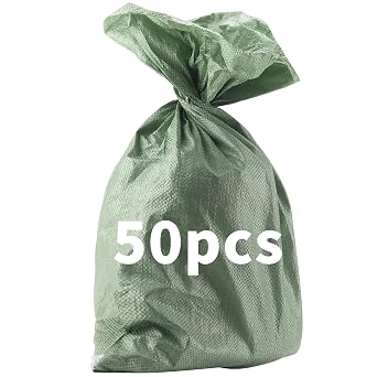 50 PCS Empty Sandbags without Sand, Heavy Duty Green Sandbags, Large Storage Bags for Flooding or Storing Sand, Garbage, Building Materials, Agricultural Products, Emergency Supplies