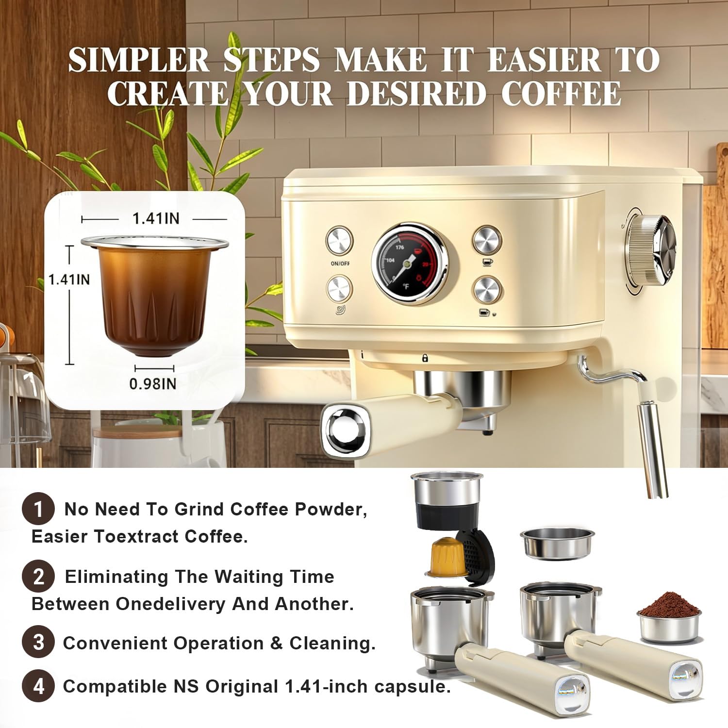 Empstorm Cafetera Espresso 20Bar,1100W máquina de café Espresso 2 en 1 con depo de Agua de 50oz y Varita de Vapor