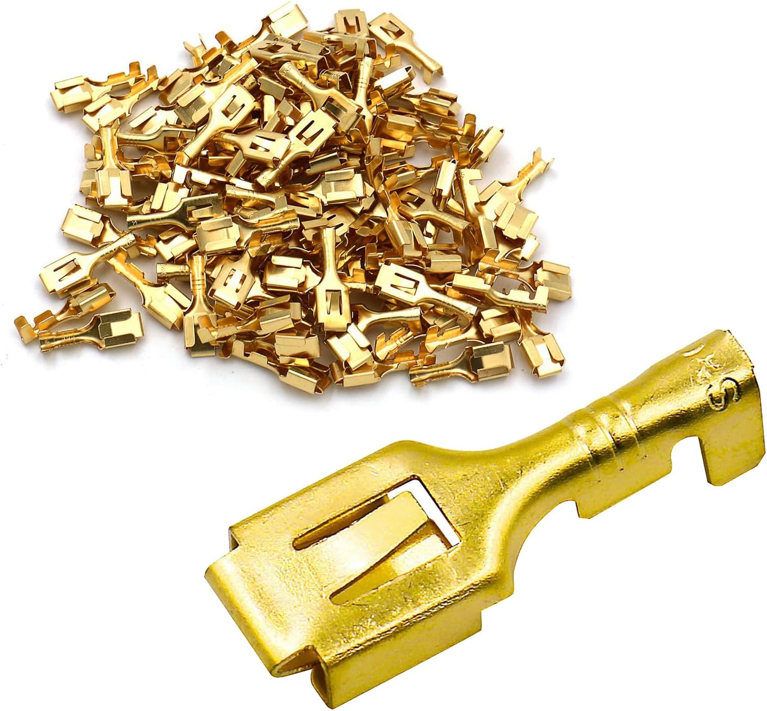 Baomain 1/4 inch (6.3mm) Female Spade Quick Splice Crimp Terminals Crimp Connector Non Insulated Pack of 100