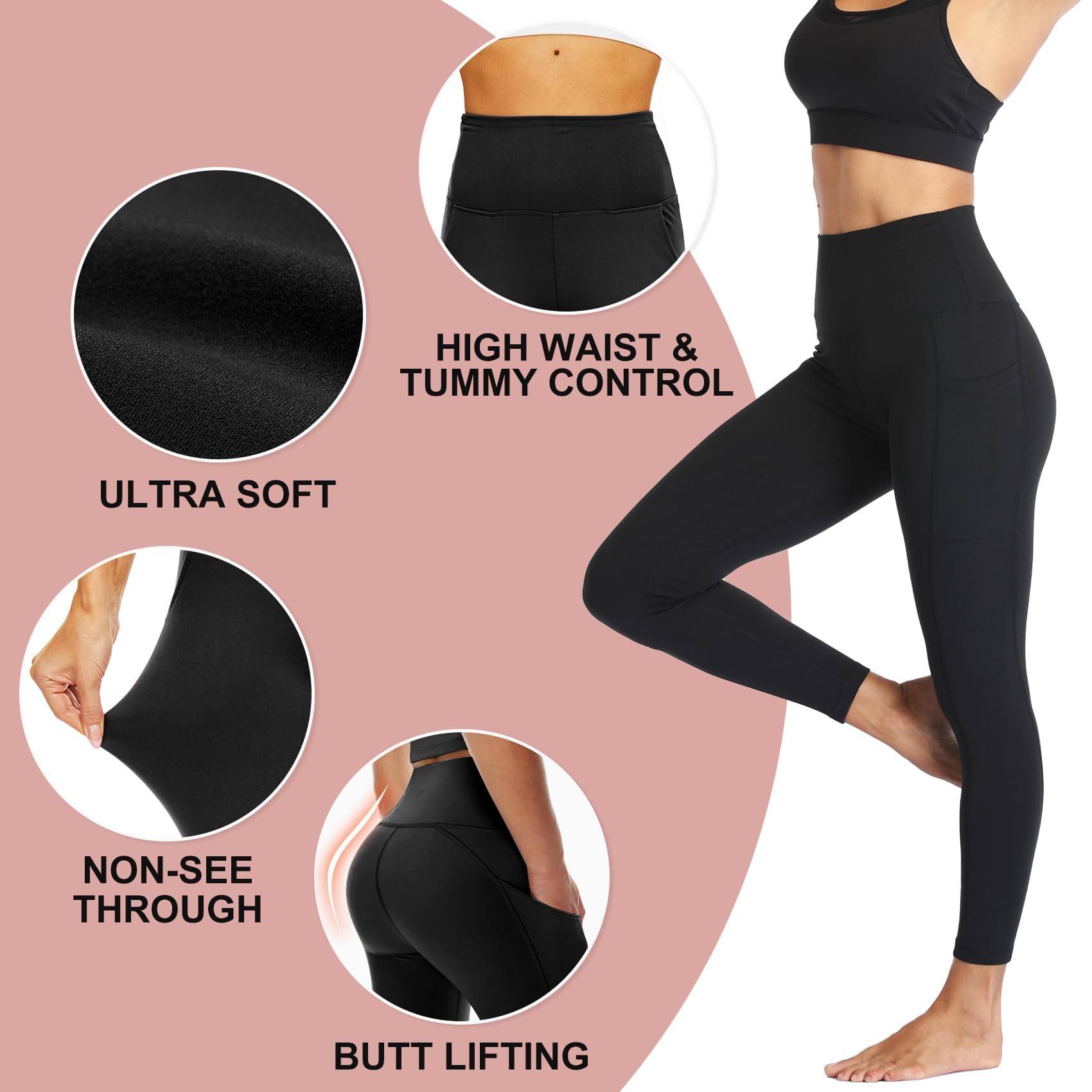 NexiEpoch Leggings de cintura alta para mujer, pantalones de yoga suaves de compresión con control de abdomen para entrenamiento, talla regular y grande