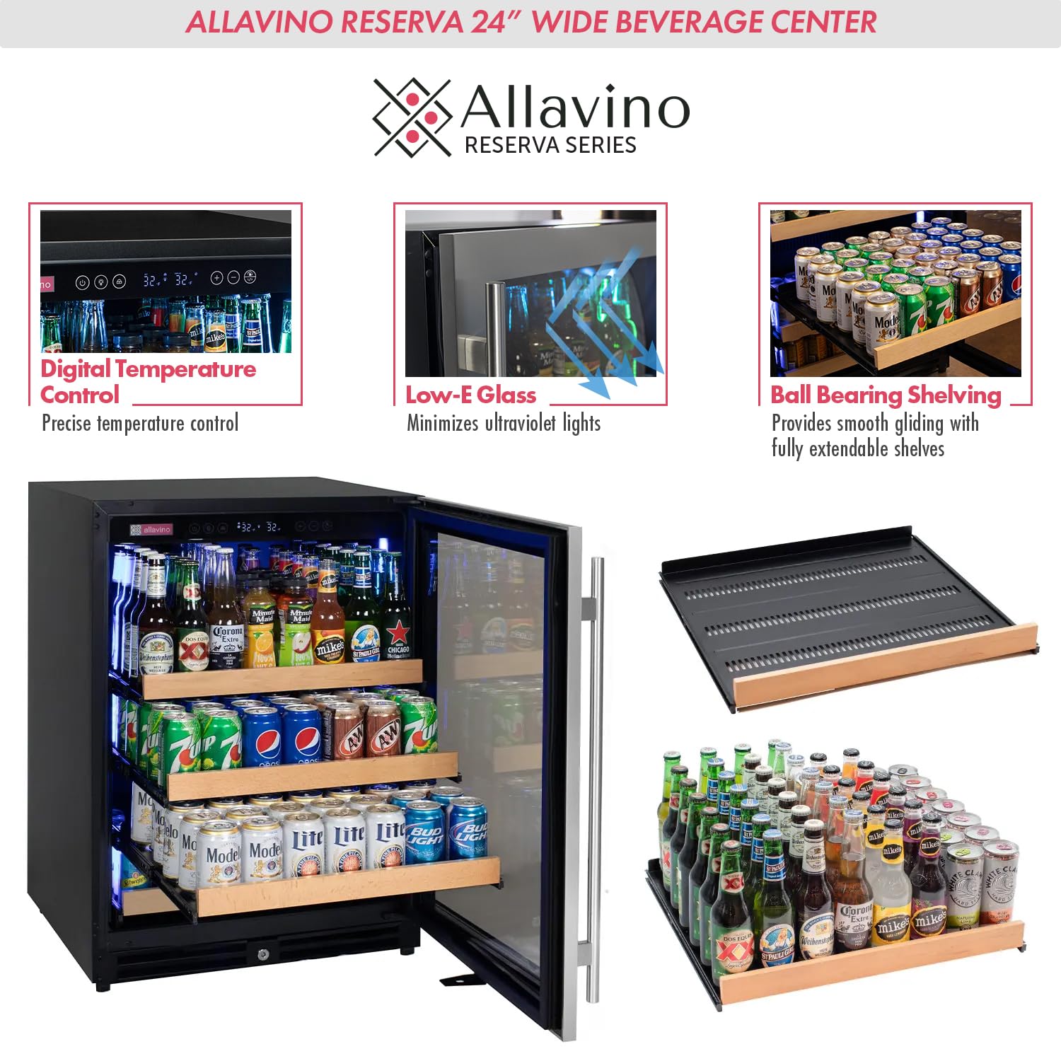 Allavino VSBC24L-SSR 24" Wide Reserva Series Stainless Steel Right Hinge Beverage Center on Fridge.com
