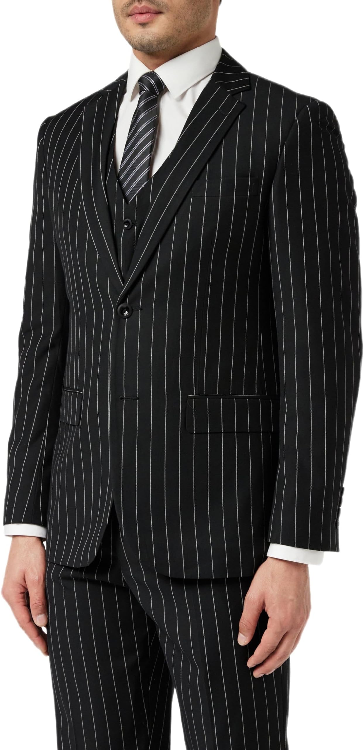 Mens 3 Piece Pin Stripe Suit Black White Retro 1920s Gatsby Style