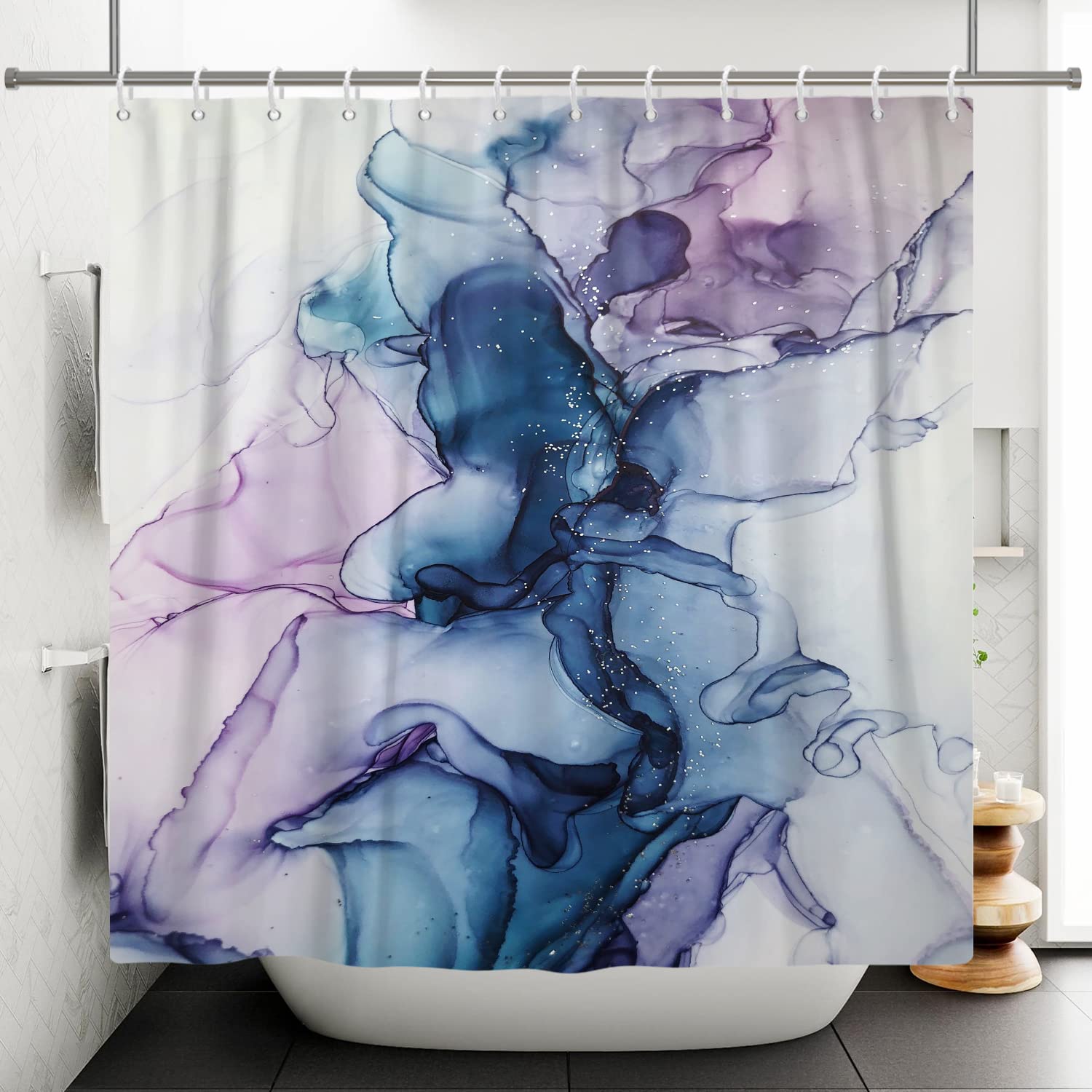 Bovlleetd 71x71inch Marble Shower Curtain Omber Blue Purple Gradient Bathroom Decorative Curtain Abstract Aesthetic Ink Shower Curtains Waterproof Bathtub Curtain for Bath Decor