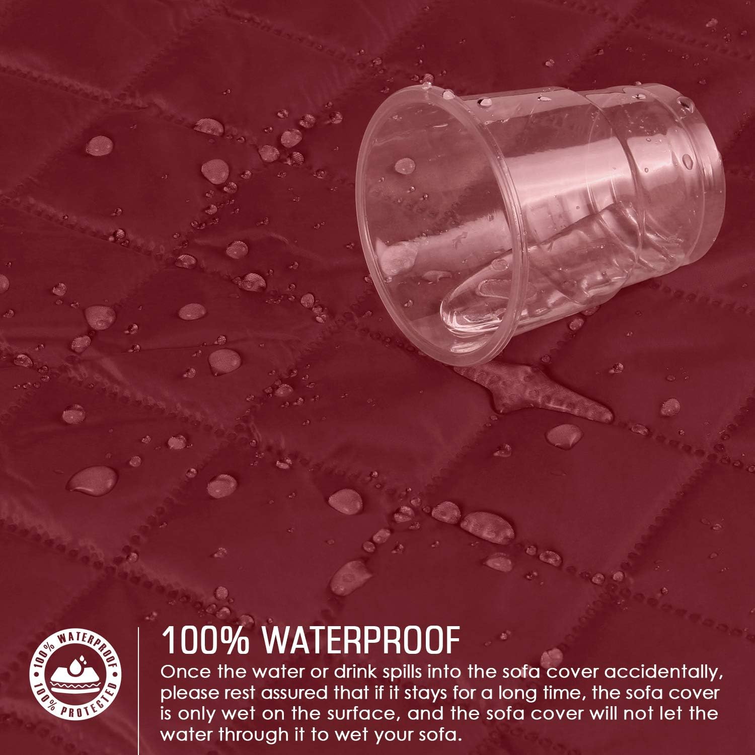TAOCOCO Sofa Slipcovers 100% Waterproof Sofa Covers 3 Seater,Settee Covers with Storage Pockets,Anti Slip Couch Covers,Washable Sofa Protector for Kids/Dogs/Pets(Wine Red) - Image 4