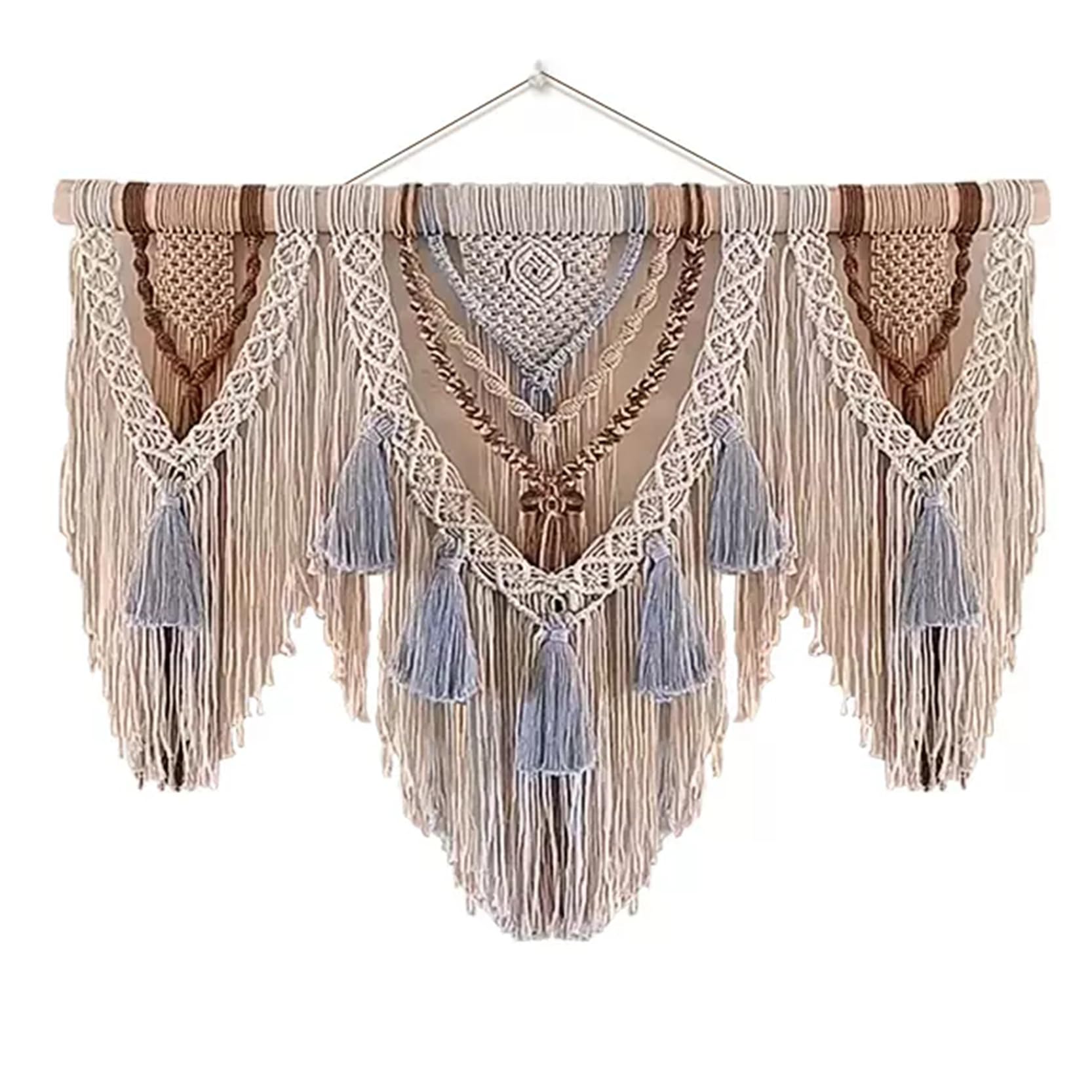 Bohemio Macrame Colgante de Pared Grande Tapiz Tejido geométrico, Tapiz de Arte Tejido a Mano con Borla y Patrones Elegantes, Cuerda de algodón Natural Boho Decoraciones,120x95cm