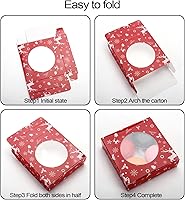 Vista 4 de 60 cajas de galletas de Navidad de 4.3 x 4.3 x 1.2 pulgadas, cajas de panadería de Navidad con ventana redonda transparente para panadería