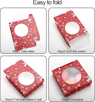 60Pcs Christmas Cookie Boxes 4.3x4.3x1.2 Inch,Christmas Bakery Boxes Gift Wrapping Box with Round Clear Window for Bakery Cookies Cake Candy Soap Packaging Birthday Gift Boxes (Christmas Green)