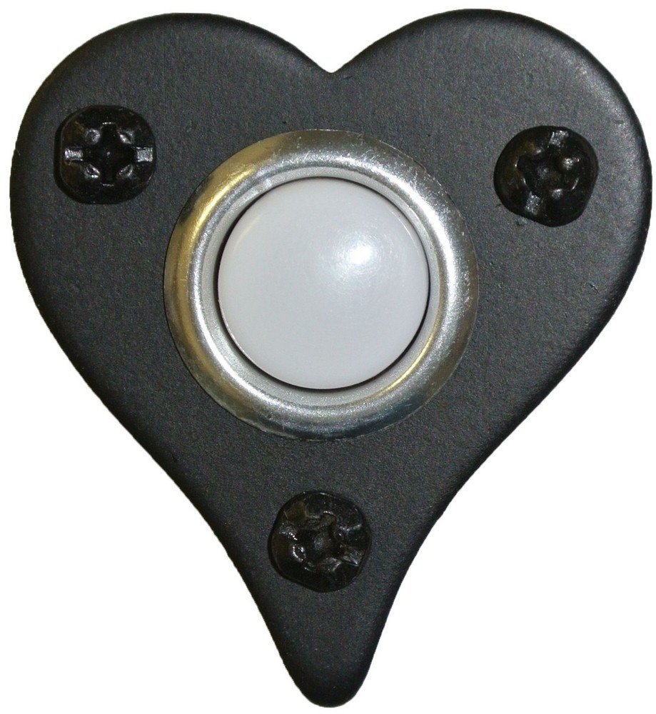 Bouton de sonnette de haute précision en fer noir texturé style cœur de 1-7/8"