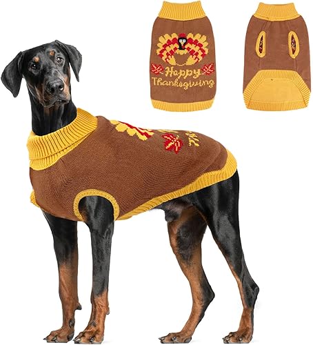 Miniatura 9 de HUMLANJ Suéter de punto de Acción de Gracias con cuello alto para perro, suéter cálido sin mangas con agujero para correa para cachorro, perrito,