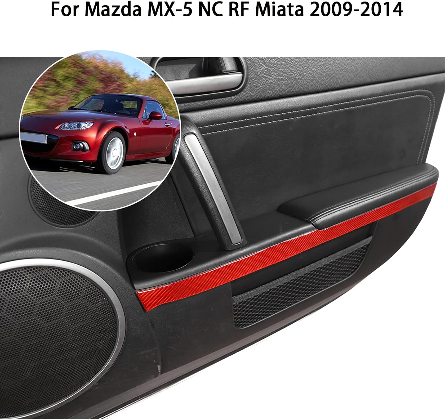 Soft Carbon Fiber 3D Sticker Inner Door Panel Stickers Cover Decorative Trims Strips,for Mazda MX-5 NC RF Miata 2009-2014,Car Interior Door Handle Decorative Strip (Red Carbon Fiber, Lower Strip)