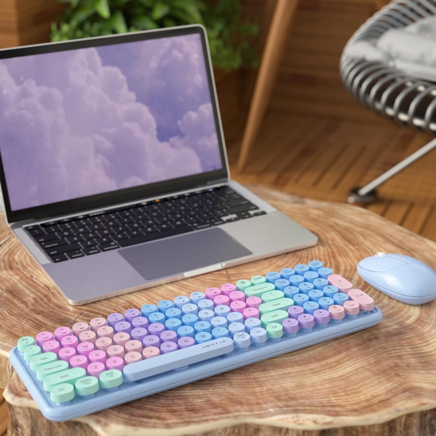 Wireless Keyboards and Mouse Combos, UBOTIE Colorful Gradient Rainbow Color Retro Typewriter Flexible Keyboard, 2.4GHz Connection and Optical Mouse(Purple Rainbow) - Image 2