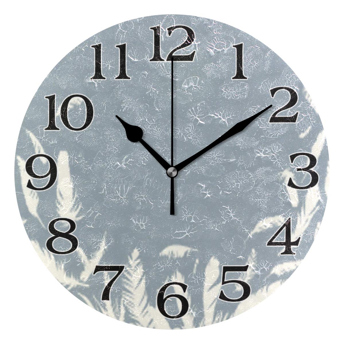 linomo Feather Pattern Wall Clock Decor, Silent Non Ticking Round Clock Quiet for Kitchen Living Room Bedroom Bathroom Office