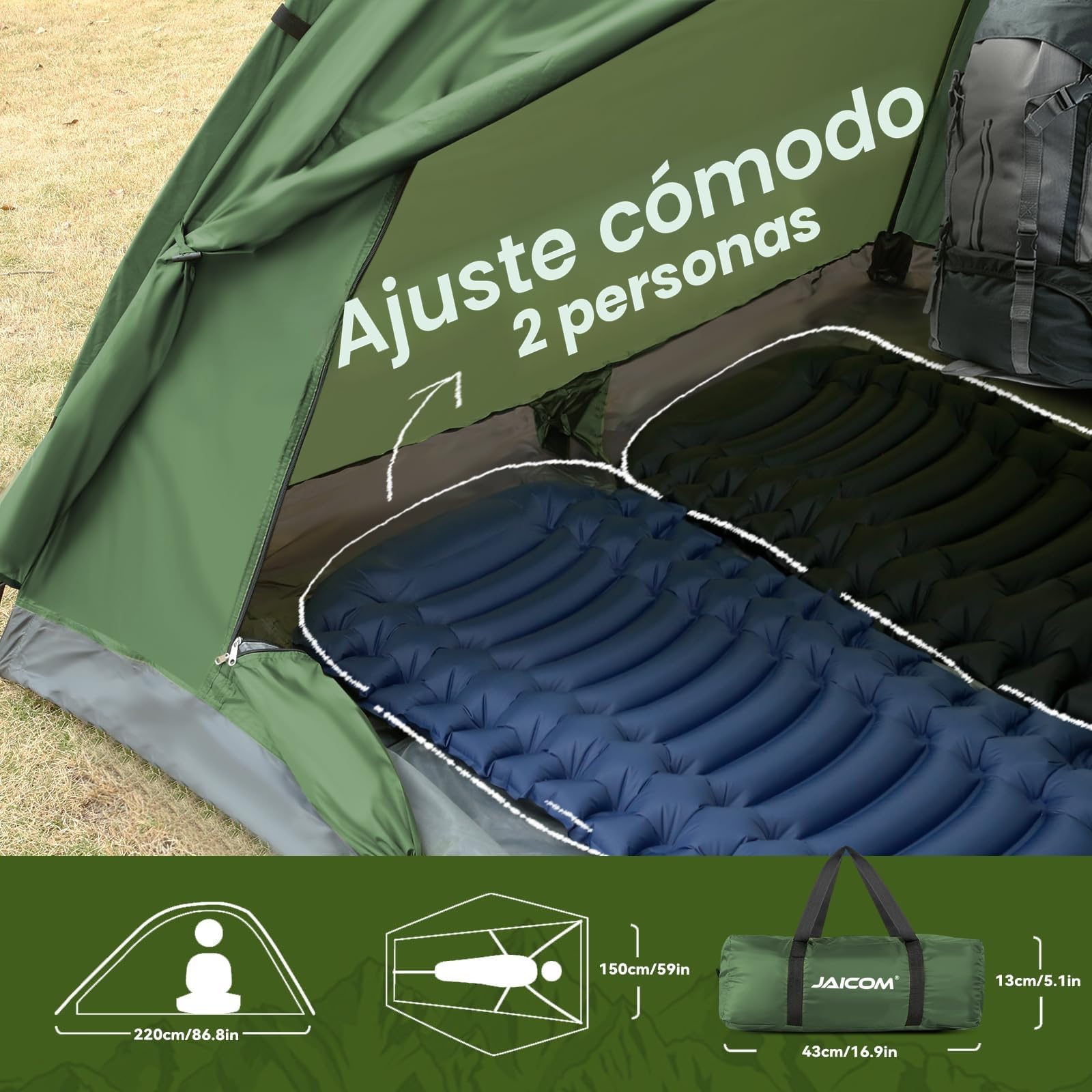 JAICOM Tienda de Campaña para 1-4 Persona, Tiendas iglú Ultraligera e Impermeable, Fácil de Montar Doble Capa Tienda Campaña, para Senderismo, Escalada al Aire Libre, Camping, Playa, Familia