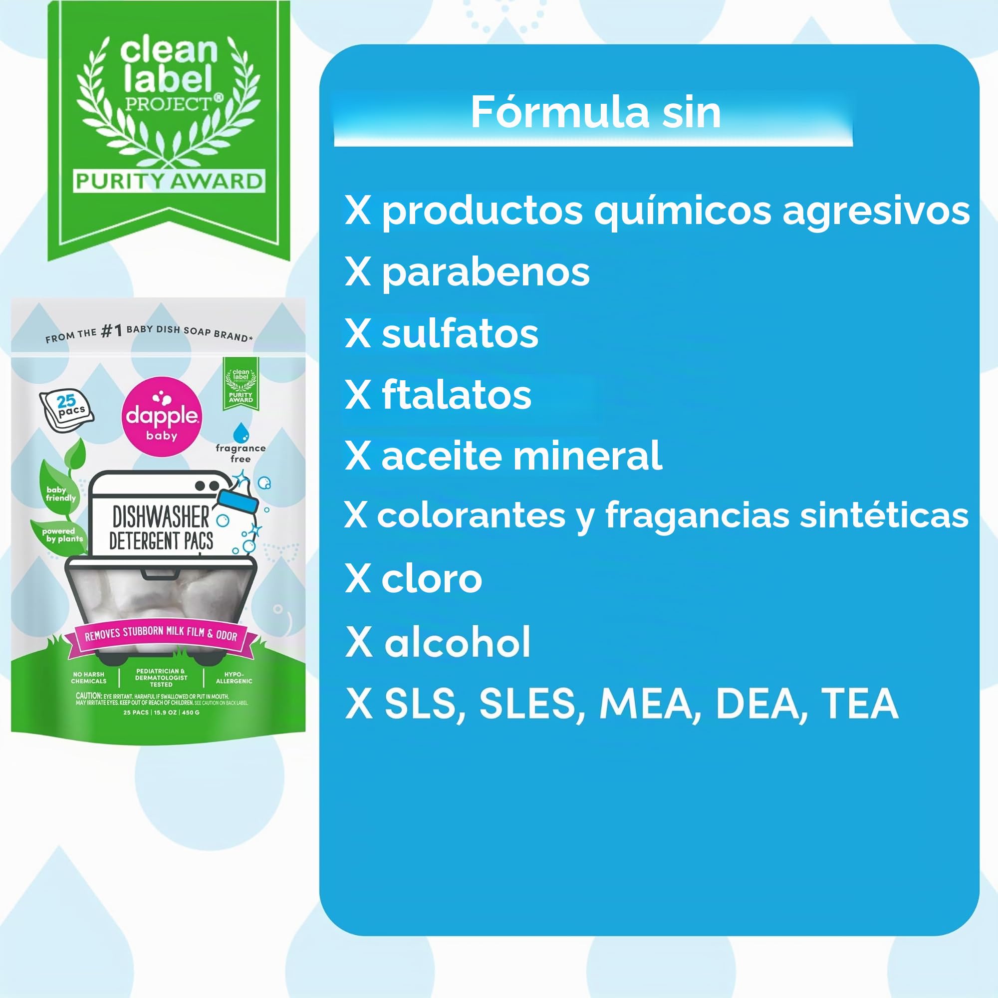 DAPPLE Paquete de lavavajillas para biberones y platos, sin fragancia, cápsulas automáticas para lavaplatos, cápsulas de limpieza para lavavajillas, fórmula a base de plantas, 25 unidades