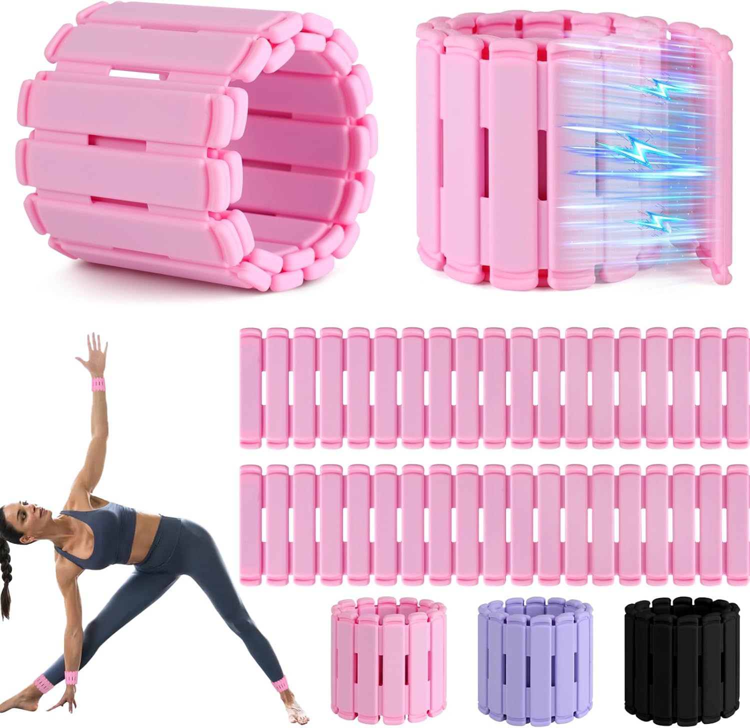 Wrist & Ankle Weights for Women Set of 2 (1LB Each), Adjustable Silicone Strap Design, Wearable Stackable Magnetic Ankle Weighted Bracelets, Perfect for Yoga, Pilates, Walking & Home Weighted Workouts