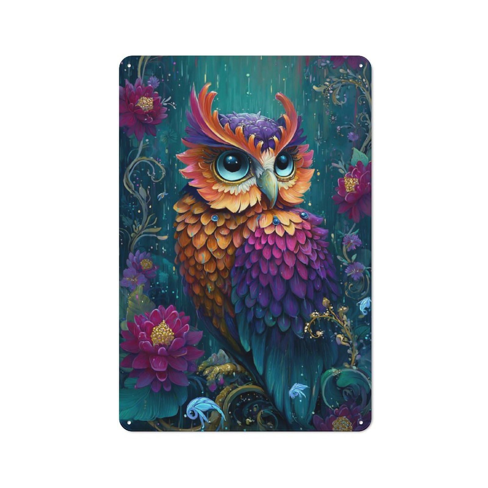 Junmoney Magical Rainbow Owl Garden Retro Tin Wall Plaque 30X20cm For Garage Or Workshop, A Metal Wall Feature For Garages And Tool Rooms