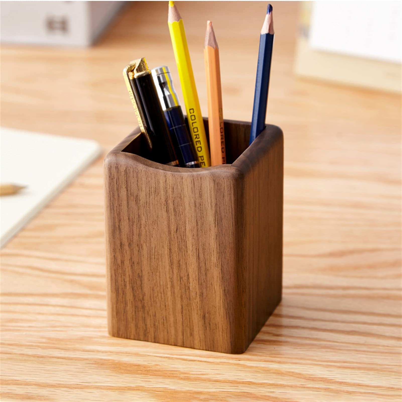 Stifthalter für den Schreibtisch, Schwarzer Walnussholz-Schreibtisch-Stifthalter, Bleistift-Make-up-Pinsel-Organizer, 2,95 x, 3,94 Zoll