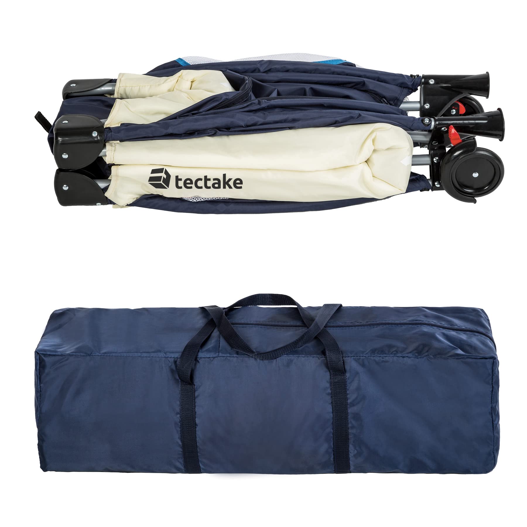 tectake® Cuna Bebe Plegable y Ajustable, Parque Infantil con Corralito y Bolsa de Transporte, Cama Infantil Portátil, Corral para Bebe - 132 x 75 x 104 cm Diseño Tigre Azul