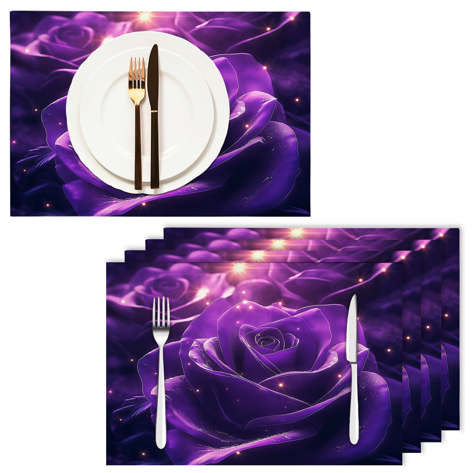 Pack de 8 Table Rêve en Coton et Lin - Set de décoration de Table Rose Pourpre pour événements, Mariage, Anniversaire, dîner, café, Cuisine 30×45cm