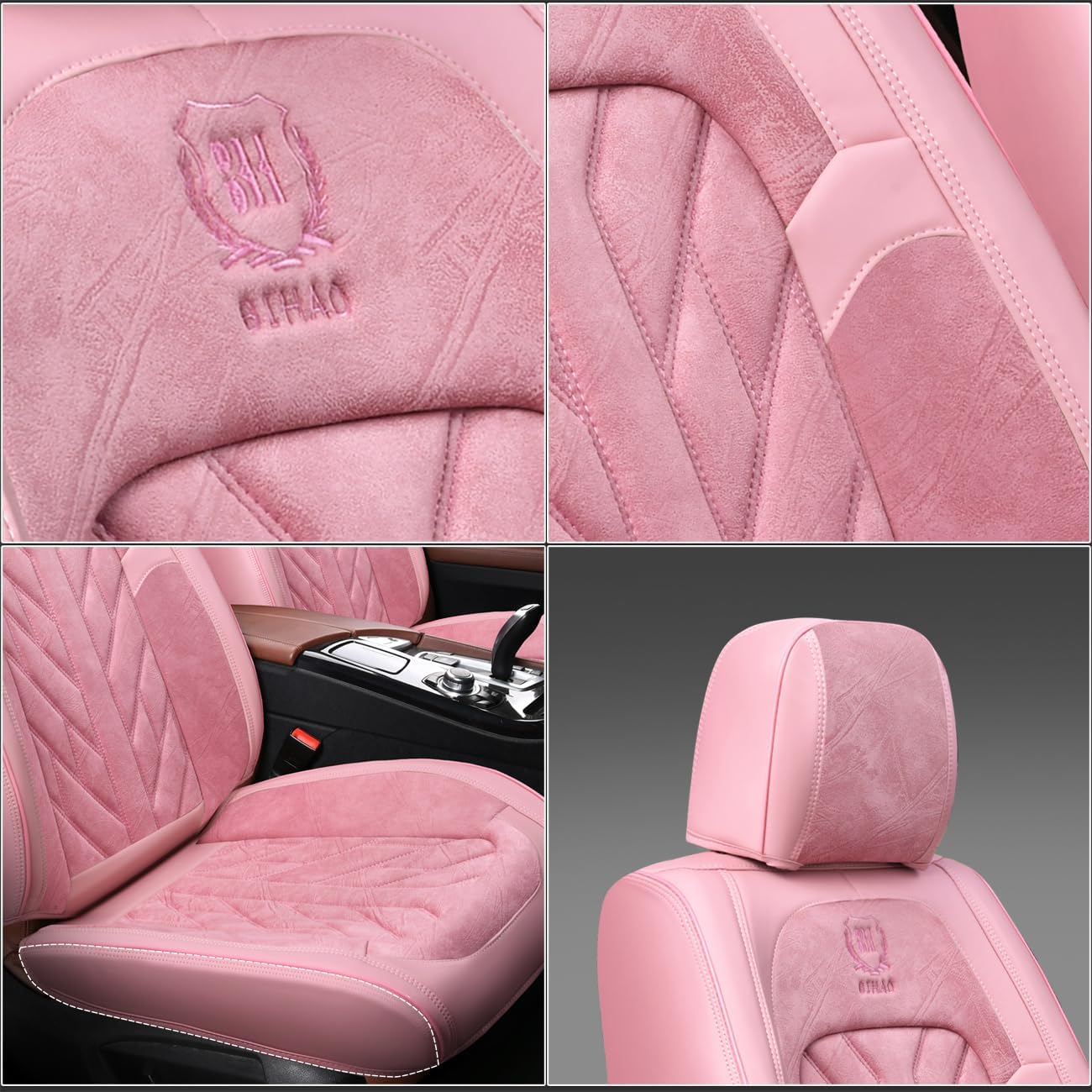 Saienno MM01 Seat Covers 5-Seater Full Set Suitable for Most Cars,Cars,SUV, Pickup Ttrucks, Airbags CompatibleCar Seat Cushion Protectors (Pink)