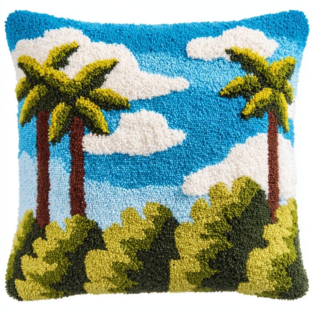 Taxpy DIY Latch Hook Pillow Kit Pre-Printed Hook and Latch Rug Kits Leaf 17X17 Inch.Cross-Stitch Embroidery Cushion Cover for Home Sofa Decoration