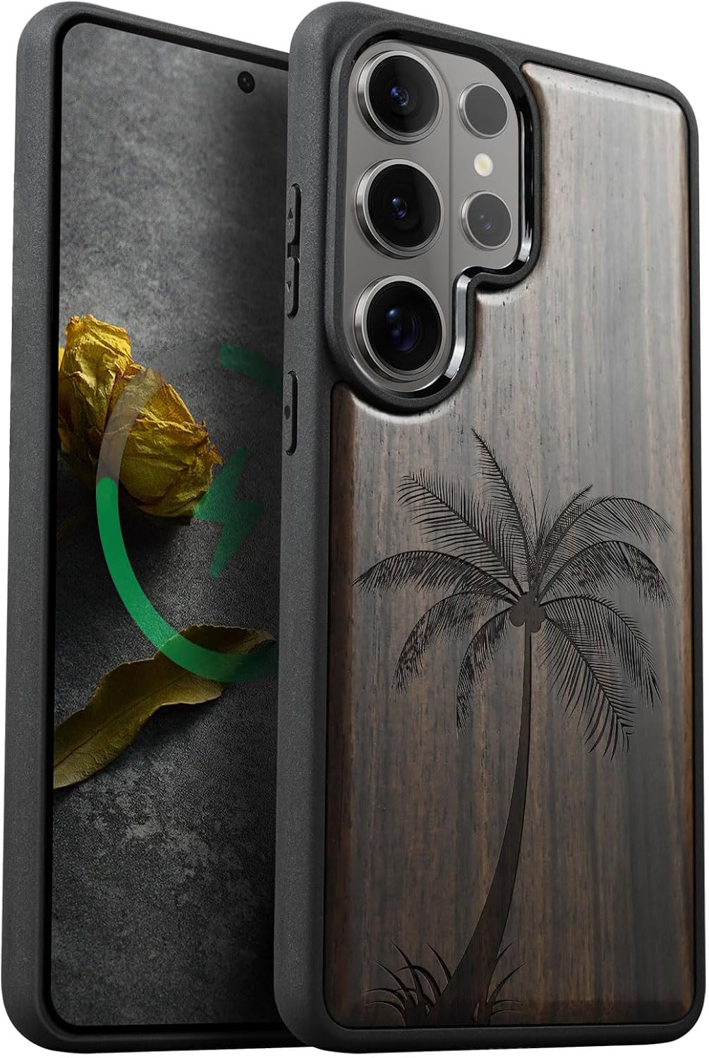 Carveit Magnetic Wooden Case for Samsung Galaxy S26 Ultra Case 2026, TPU Shockproof Cover & Wood Artisan Engraved, Compatible with MagSafe Wireless Chargers (Serene Palm Tree) Blackwood