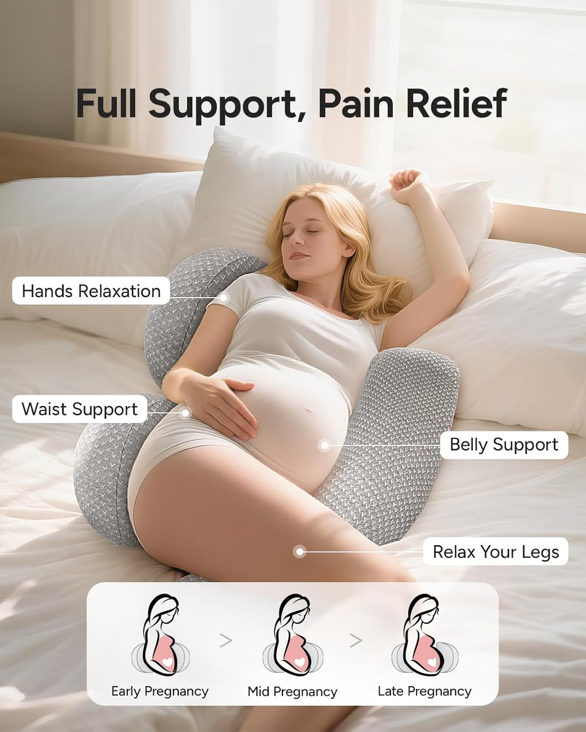 Pregnancy Wedge Pillow for Sleeping, Adjustable Maternity Pillow for Side Sleepers, Supports Back, Belly & Hip, Ideal for Pregnant Women, Rayon Made from Bamboo Removable Cover, Grey (Plus)