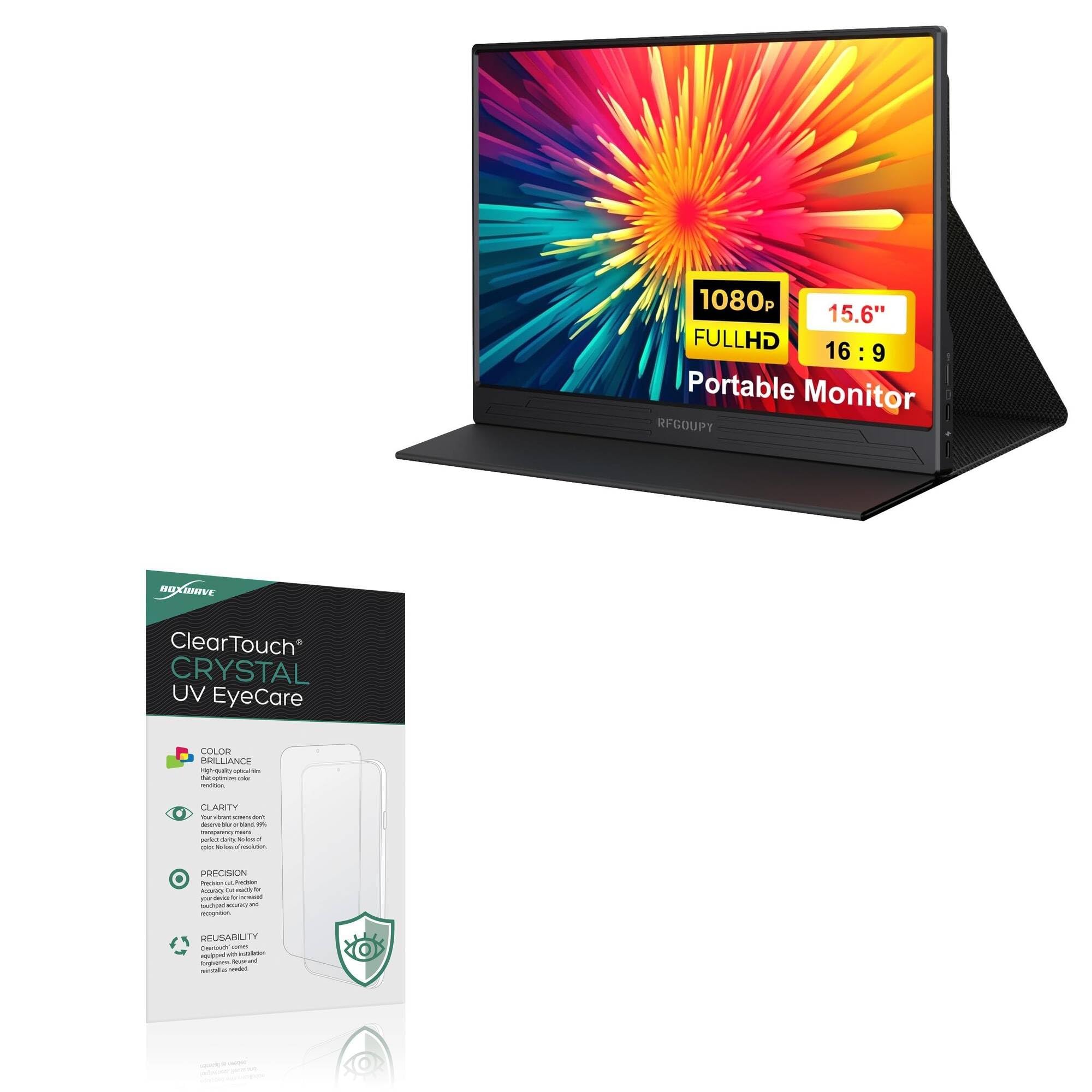 BoxWave Screen Protector Compatible With RFGOUPY Portable Monitor (15.6 in) - ClearTouch Crystal Anti-UV EyeCare (2-Pack), Filters out Harmful Blue Light Reduce Fatigue